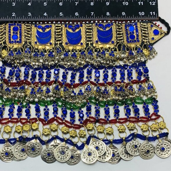 Multilayered Necklace, Gypsy Silver Kuchi Big Afghan Bib Necklace - Picture 6 of 9